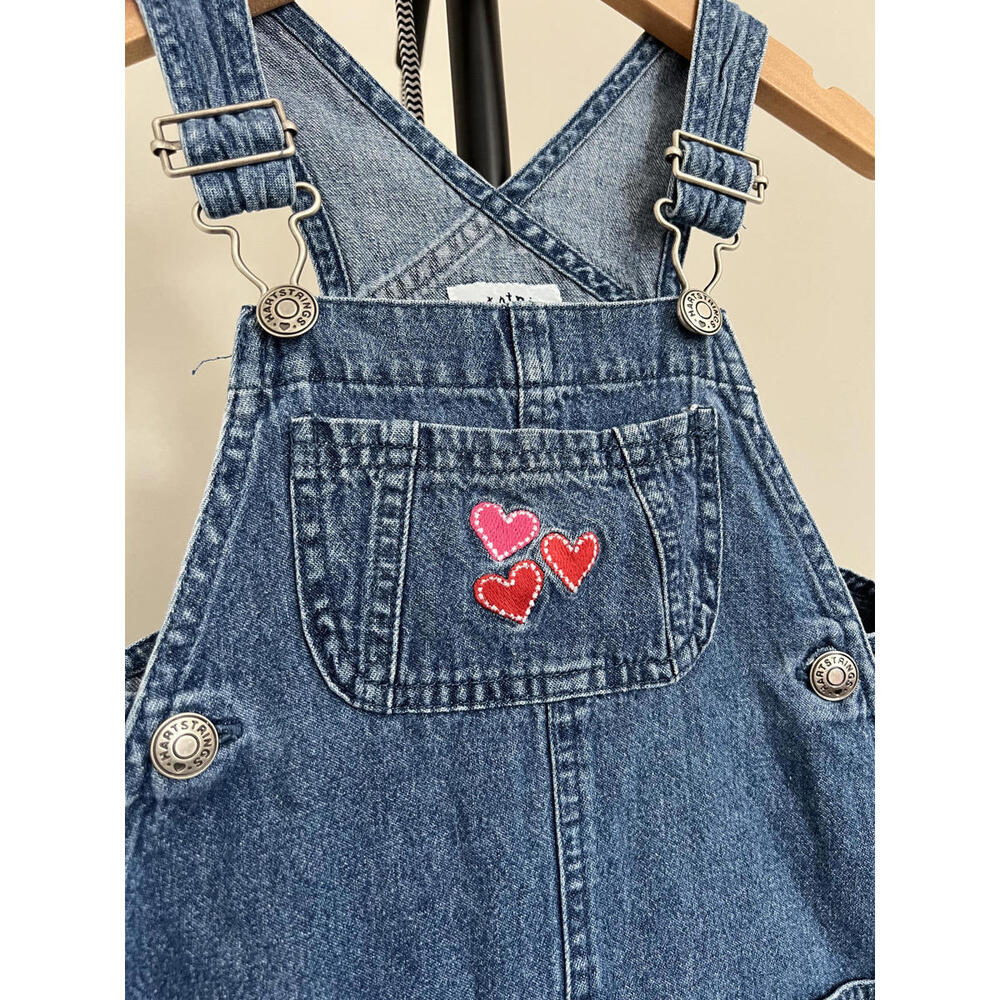 Vintage 90s Hartstrings Heart Embroidered Denim Jumper Dress - 100% Cotton - Picture 2 of 7